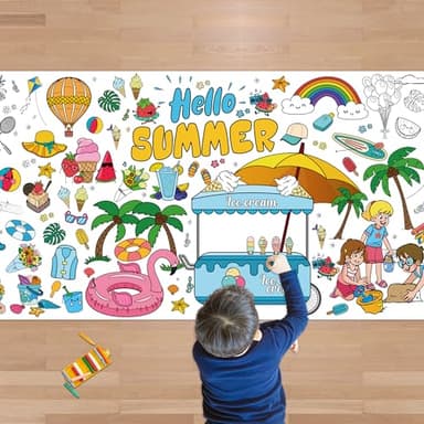 OHOME Summer Giant Coloring Poster/Tablecloth - Summer Decorations - 30 x 72 Inches Jumbo Paper Coloring Banner - Kids Crafts Gifts Toys Games Ice Cream Party Decorations - Arts Crafts Supplies - Image 1