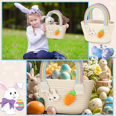 Dulsaera Easter Basket, Baby Easter Basket with Handle for Easter Eggs Hunt, Empty Easter Baskets for Kids Girl, Yellow - Image 7