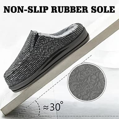 ONCAI Slipper for Men 2025 with Arch Support,Cotton-Blend Memory Foam House Slippers for Man Warm Strips Fluff Plush Wool-like Clogs with Rubber Sole Grey Size 12 - Image 7