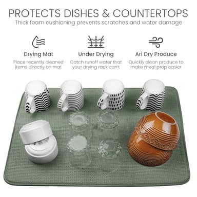 Bellemain XXL Dish Mat 24" x 17" ( LARGEST MAT ) Microfiber Dish Drying Mat , Super absorbent ( Green ) - Image 5