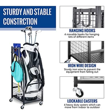 Mythinglogic Golf Bag Storage Organizer Rack-Golf Clubs Organization for Garage, Golf Bag Stand with Movable Hanging Hooks, Golf Equipment and Accessories Storage Racks for Garage,Shed,Basement - Image 2