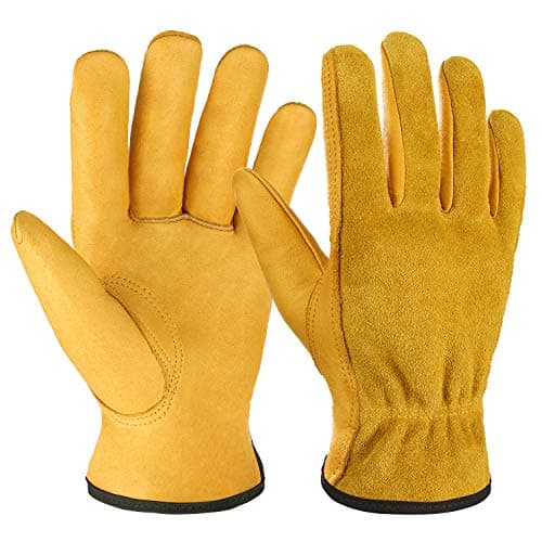 OZERO Leather Work Gloves Flex Grip Tough Cowhide Gardening Glove for Wood Cutting/Construction/Truck Driving/Garden/Yard Working for Men and Women 1 Pair (Gold,X-Large) - Image 1