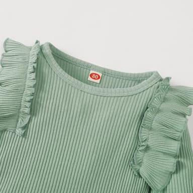 Kislio Toddler Baby Girl Clothes Long Sleeve Ruffle Ribbed Solid Tops Flare Pants Bell Bottoms Fall Winter Outfit Set - Image 4