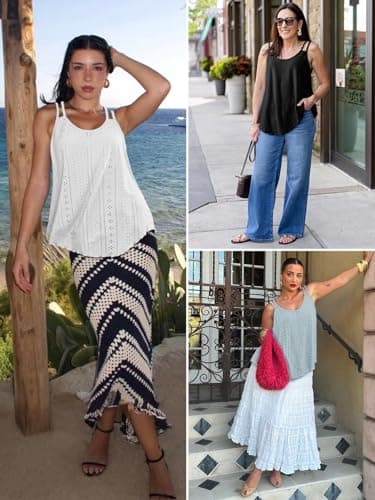 ATHMILE Womens Fashion Tops Beach Vacation Sleeveless Teen Girl Clothes Y2K Tops Scoop Neck Sexy Loose Fit Casual Summer Flowy Cami Black - Image 4