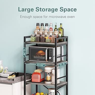 Denkee 5-Tier Bakers Rack for Kitchen with Storage, Industrial Microwave Stand Shelf, Coffee Bar for Small Spaces, Free Standing Kitchen Storage Shelf Rack, 23.62" L x 15.75" W x 60.24" H, Grey - Image 4