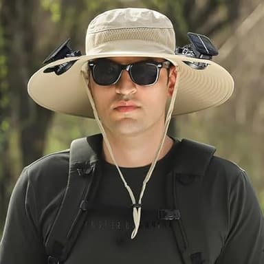 Outdoor Wide Brim Sun Hat with 2 Solar Fan Sun Bucket Hat for Men Women UPF 50+ Bucket Fishing & Beach Hat with Fan Built in (US, Alpha, Medium, XX-Large, A Khaki) - Image 7