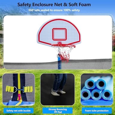 Lyromix Upgraded 14FT Trampoline with Lights, Large Outdoor Trampoline with Sprinkler,Basketball Hoop and Net, Capacity for 5-8 Kids and Adults, Midnight Blue - Image 4