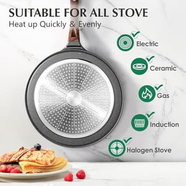 SENSARTE Nonstick Crepe Pan, Swiss Granite Coating Dosa Pan Pancake Flat Skillet Tawa Griddle 12-Inch with Stay-Cool Handle, Induction Compatible - Image 4