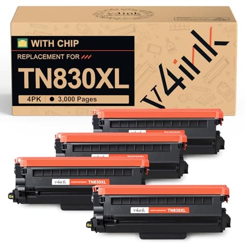 v4ink TN830XL Toner Cartridge Ink for Brother HL-L2460DW Printer Replacement for TN830 XL TN830 TN-830 Toner Set for DCP-L2640DW HL-L2405W HL-L2400D MFC-L2820DW HL-L2480DW Printer, 4PK High Yield - Image 1