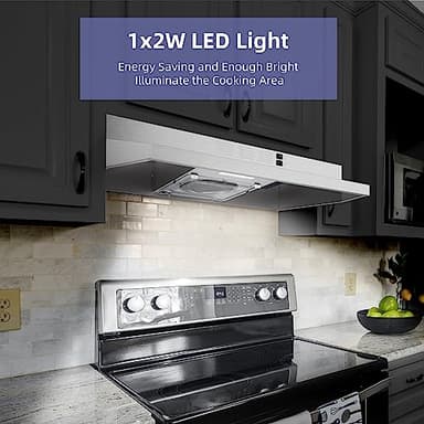 FIREGAS 30 inch Range Hood Under Cabinet, Ducted/Ductless Convertible Stainless Steel Kitchen Range Hood with Rocker Button Control, 2 Speed Exhaust Fan, 300 CFM Aluminum Filter Included - Image 5