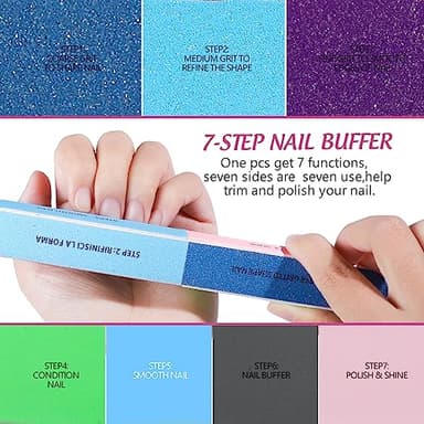 FANDAMEI Nail Files and Buffers, 20PCS Nail File Kit. Rectangular Nail Buffer Block & 100/180 Grit 7 Way Nail File & Polishing Buffer. Nail Prep Kit. Professional Manicure Nail Tools - Image 4