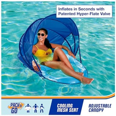 SwimWays Spring Float Premium Recliner with Canopy Pool Lounger, Inflatable Pool Floats Adult with Fast Inflation for Ages 15 & Up, Sky Blue - Image 3