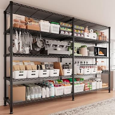 REIBII 1600LBS Storage Shelves 69.8''W Metal Shelving 5 Tier Wire Shelving Unit,Pantry Shelves Kitchen Shelves Adjustable Wire Commercial Shelf for Garage Storage Shelves, 69.8" Wx15.8 Dx72.4 H, Black - Image 2