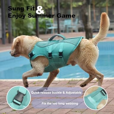 Petglad Dog Life Jacket, Reflective Dog Harness Life Vest with Rescue Handle for Swimming Boating, Adjustable High Buoyancy Flotation Swim Vest for Small Meium Large Dogs - Pine Green, XS - Image 5
