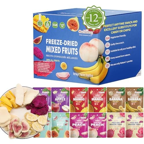 ONETANG Freeze-Dried Mixed Fruit, 12 Pack Single-Serve Pack, Non GMO, Kosher, No Add Sugar, Gluten free, Vegan, Holiday Gifts, Healthy Snack 0.35 Ounce - Image 1