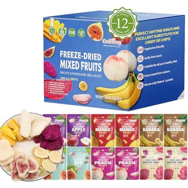 ONETANG Freeze-Dried Mixed Fruit, 12 Pack Single-Serve Pack, Non GMO, Kosher, No Add Sugar, Gluten free, Vegan, Holiday Gifts, Healthy Snack 0.35 Ounce - Image 1