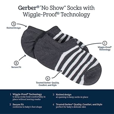 Gerber Baby Boys 8-pack Wiggle-proof No Show Socks, White, 6-12 Months US - Image 3