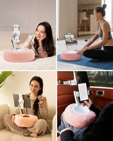 Viozon Tablet Stand Pillow, Compatible with 4.7"-13" Phone/Tablet, iPad, iPhone, Samsung, Google, Kindle, 360°Adjustable Phone Holder for Bed with Soft Plush Fabric, and Detachable Bowl, Pink - Image 2
