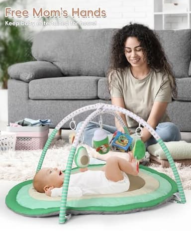 Tummy Time Mat, 9-in-1 Avocado Baby Play Gym Mat, Oversize Baby Play Activity Mats with Sunshade & 6 Detachable Sensory Toys, Washable Non-Slip Mat for Newborn Infant Baby Essentials Gift - Image 7