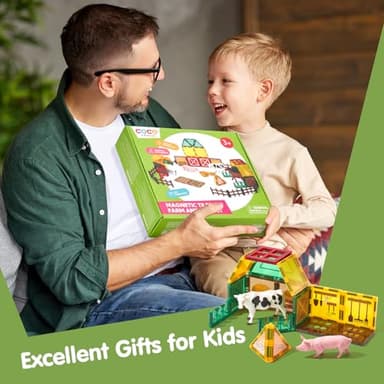 COCO&Friends Magnetic Tiles Farm Animals for Toddlers Kids Ages 3-8 - 45 PCS Magnetic Blocks with Fence Building Toys for 3 Year Old Girl Boy Birthday Gift - Montessori Educational Magnet Toys - Image 6
