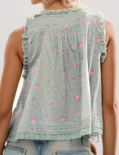 Womens Summer Boho Lace People Free Inspired Clothes Tie Front Dupes Tank Beach Vacation Green Tops Tops Button Down Sleeveless Blouses Ruffled Chiffon Mesh Crop Fashion Cute 2025 Y2K Top Clothes - Image 2
