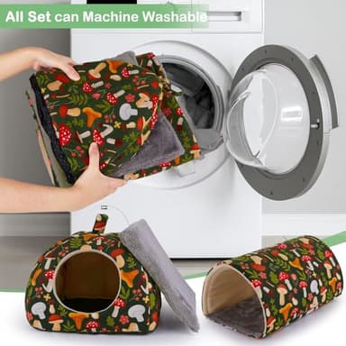 Bienbee Guinea Pig Hideout, Washable Rabbit Bed with Guinea Pig Tunnel, 2 Pack Guinea Pigs Toys Set Bunny Hideout Cage Accessories for Hamster Ferret Rabbits Bunny, Green Mushroom - Image 4