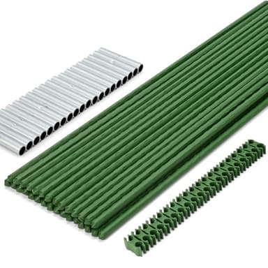 RAOOKIF Garden Stakes 6ft, 6ftx20 Pcs Plastic Coated Steel Plant Support Stakes Kit with 40 Connectors 40 Rotatable Clips, DIY Outdoor Plant Support Stakes for Growing Climbing Plants - Image 1