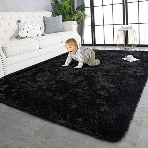TWINNIS Super Soft Shaggy Rugs Fluffy Carpets, 8x10 Feet, Indoor Modern Plush Area Rugs for Living Room Bedroom Kids Room Nursery Home Decor, Upgrade Anti-Skid Rectangular Fuzzy Rug, Black - Image 1