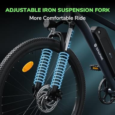 isinwheel M10 Electric Bike for Adults with 374.4Wh Removable Battery, 55 Miles 20MPH Commuting Electric Mountain Bike with 500W Brushless Motor, 35 Speed, 26" Tires and Front Fork Suspension (Black) - Image 7