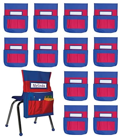 Carson Dellosa 12-Piece Chairback Buddy Pocket Chart Chair Set, 15" W x 19" H Desk Buddy Pocket Organizer With Name Tag, Back of Chair Organizer for Classroom Supplies, Chair Pockets for Classroom - Image 1