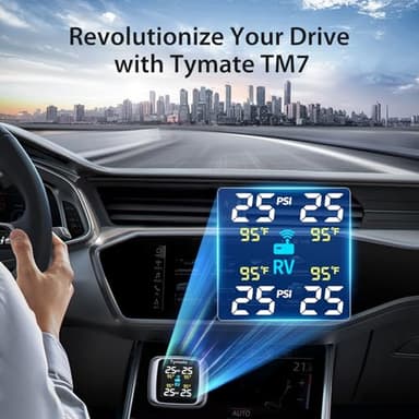 Tymate TM7 Tire Pressure Monitoring System, Wireless TPMS with 4 External Sensors & 6 Alarm Modes, Colorful Display, Real-time Tire Pressure Monitor System, Ideal for RV SUV MPV Truck Sedan (0-87 PSI) - Image 2