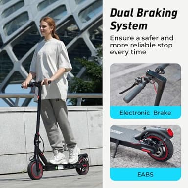 iScooter Electric Scooter 2024, 18Miles Travel Range, 19 Mph Top Speed, Foldable Scooter Electric with 8.5 Inch Solid Tire, Smart APP, Double Braking Systems for Teenage and Adults - Black - Image 4