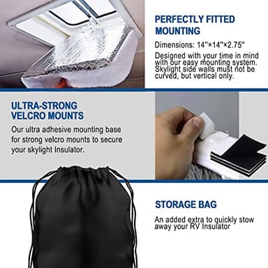 PRUNkuar RV Vent Insulator, 14" x 14" x 3" Vent Pillow Skylight Insulator with Reflective Surface for Standard Shower Skylight - 2 Pack - Image 6