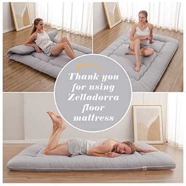 Zelladorra Japanese Floor Mattress, Futon Mattress with Portable Storage Bag and Washable Cover, Roll Up Thick Tatami Mat Suitable for Camping, Guest Room, Grey, Queen - Image 5
