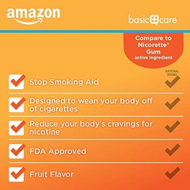 Amazon Basic Care Coated Nicotine Polacrilex Gum, 2 mg (nicotine), Stop Smoking Aid, Fruit Flavor, 160 Count - Image 3