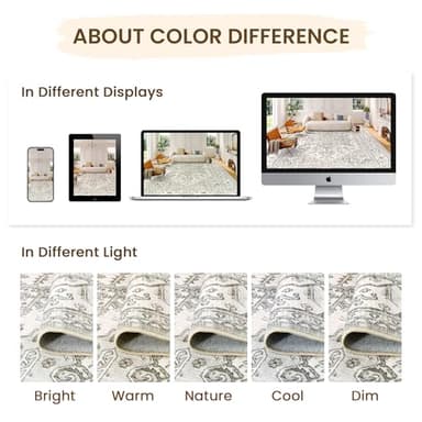 befbee 8x10 Area Rugs for Living Room, Stain Resistant Neutral Washable Rugs for Dining Room, Vintage Non-Slip Thin Large Size Beige Area Rug, Printed Vintage Home Decor Rug（Beige） - Image 4