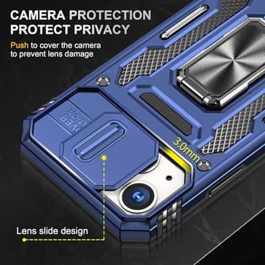 Aozuoton for iPhone 14 Plus Case with Screen Protector and with Camera Cover, 360°Military Grade Rotatable Kickstand (Heavy Duty) Shockproof Protective, Case for iPhone 14 Plus Navy Blue - Image 5