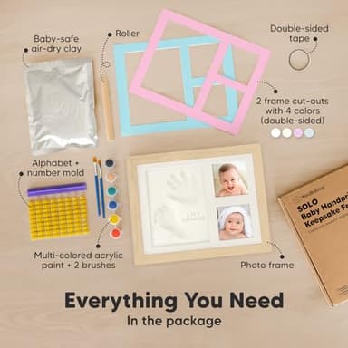 Baby Hand and Footprint Kit - Quick Dry Clay Baby Footprint Kit, Newborn Keepsake, Nursery Picture Frame for Boys, Girls, Personalized Gifts for Shower & Registry, New Mom Gift (Ash Wood) - Image 3