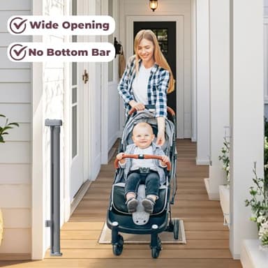 Cideny Retractable Baby Gate for Stairs, 55" Wide Mesh Dog Gate Indoor, 34'' Tall Child Gate for Doorways, Hallways, Deck, Indoor Outdoor Pet Baby Safety Essentials for Home, Grey - Image 5