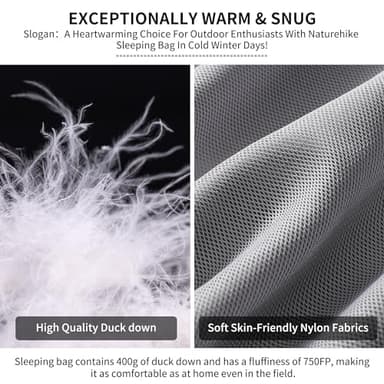 Naturehike Ultralight Duck Down Cold Weather Sleeping Bag, 650FP Compact Sleeping Bag 3-4 Season for Adults & Kids, Waterproof - Backpacking, Camping, Hiking, Traveling with Compression Sack, Gray - Image 6