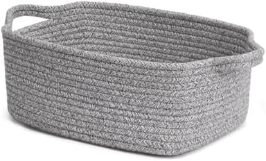 CHICVITA Storage Basket for Gifting, Small Woven Basket for Towels, Cute Baskets for Baby, Nursery, Decorative Rope Baskets for Living Room, Grey, 13 x 9.8 x 5 inches - Image 2