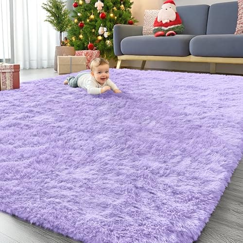 OLANLY 9x12 Machine Washable Large Area Rugs for Living Room, Bedroom, Soft Fluffy Shaggy Bedside Rug, Indoor Floor Carpet for Kids Girls and Boys, Dorms, Nursery, Home Decor Aesthetic, Light Purple - Image 1
