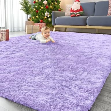 OLANLY 9x12 Machine Washable Large Area Rugs for Living Room, Bedroom, Soft Fluffy Shaggy Bedside Rug, Indoor Floor Carpet for Kids Girls and Boys, Dorms, Nursery, Home Decor Aesthetic, Light Purple - Image 1