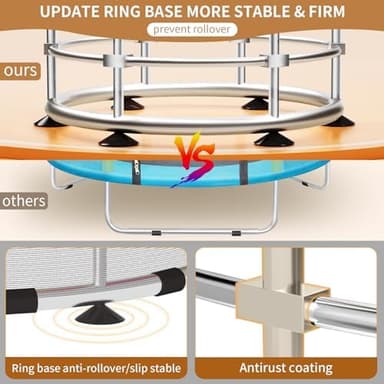 Trampoline for Kids, Adjustable Baby Toddler Trampoline with Basketball Hoop, Round Bottom Indoor Outdoor Toddler with Enclosure (Light Blue Green) - Image 6