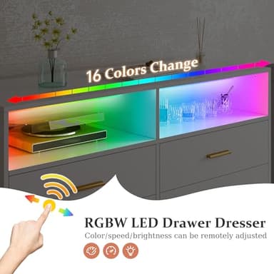 EnHomee White Dresser with LED Lights, 6 Drawers & 2 Open Shelves Top Dresser for Bedroom, Wood Chests of Drawers - Image 6