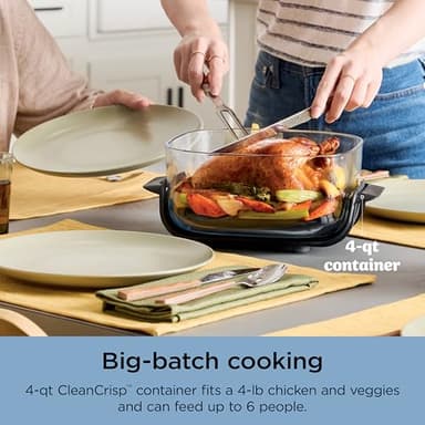 Ninja Crispi 4-in-1 Portable Glass Air Fryer Cooking System, 4QT & 6Cup Glass Containers with Storage Lids, Easy Meals, Microwave, Freezer & Dishwasher Safe, Air Fry, Bake, & More, Periwinkle, FN101PL - Image 4