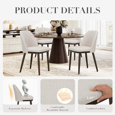 COLAMY Upholstered Dining Chairs Set of 4, Modern Kitchen Chairs with Back, Fabric Side Dining Room Chairs with Wood Legs for Kitchen Dining Room Restaurant, Beige - Image 5