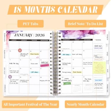 Planner 2025-2026, Large 18 Months Academic Daily Weekly Monthly Planner Yearly Agenda July. 2025–Dec. 2026, 7.9" x 9.8", Page Tabs, Separator Page, Pocket Folder, Bookmark, Stickers, Sticky Note Set - Image 4