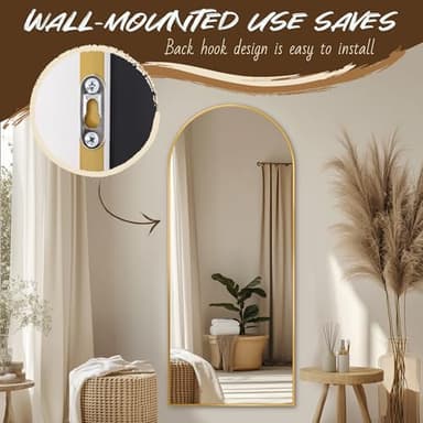Full Length Mirror, 58"x21" Arch Floor Mirror, Floor Standing Freestanding Full Body Mirror with Stand for Bedroom, Hanging Mounted for Living Room Cloakroom, Gold - Image 4