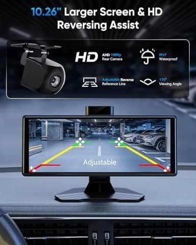 Portable Wireless Carplay Screen for Car: 10.26" HD Car Tablet Compatible with Apple Carplay Android Auto Stereo Touchscreen with 4K Dash Cam/Backup Camera/GPS Navigation/Mirror Link - Image 5